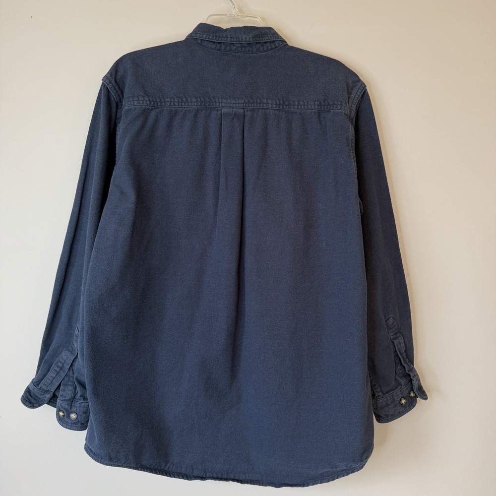 Vtg L.L Bean Navy Blue Chamois Heavy Cotton Flannel Work Casual Shirt Mens SZ-L - Picture 7 of 11